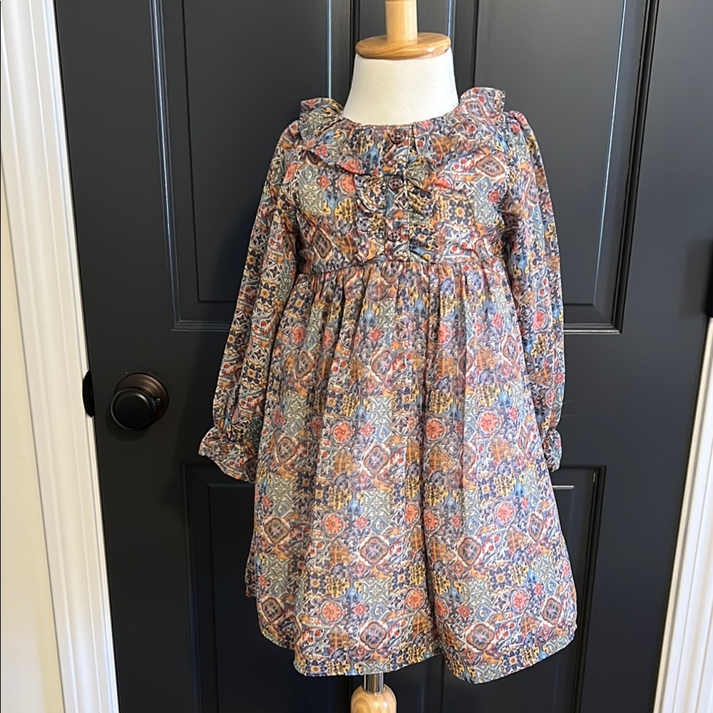Pippa & Julie Pink and Orange Smocked Sundress with Long Bishop Sleeves